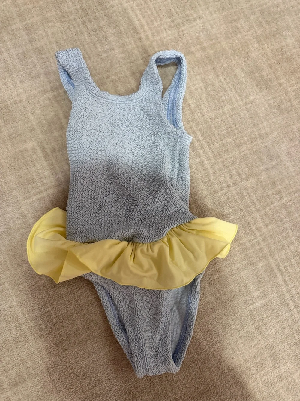 Hunzag Light Blue Textured One-Piece Swimsuit with Yellow Tulle Ruffle